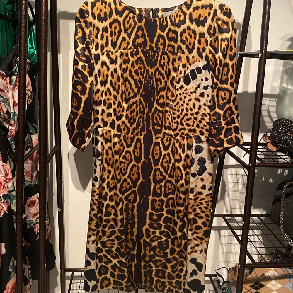 YVES SAINT LAURENT 100%SILK LEOPARD DRESS FR44